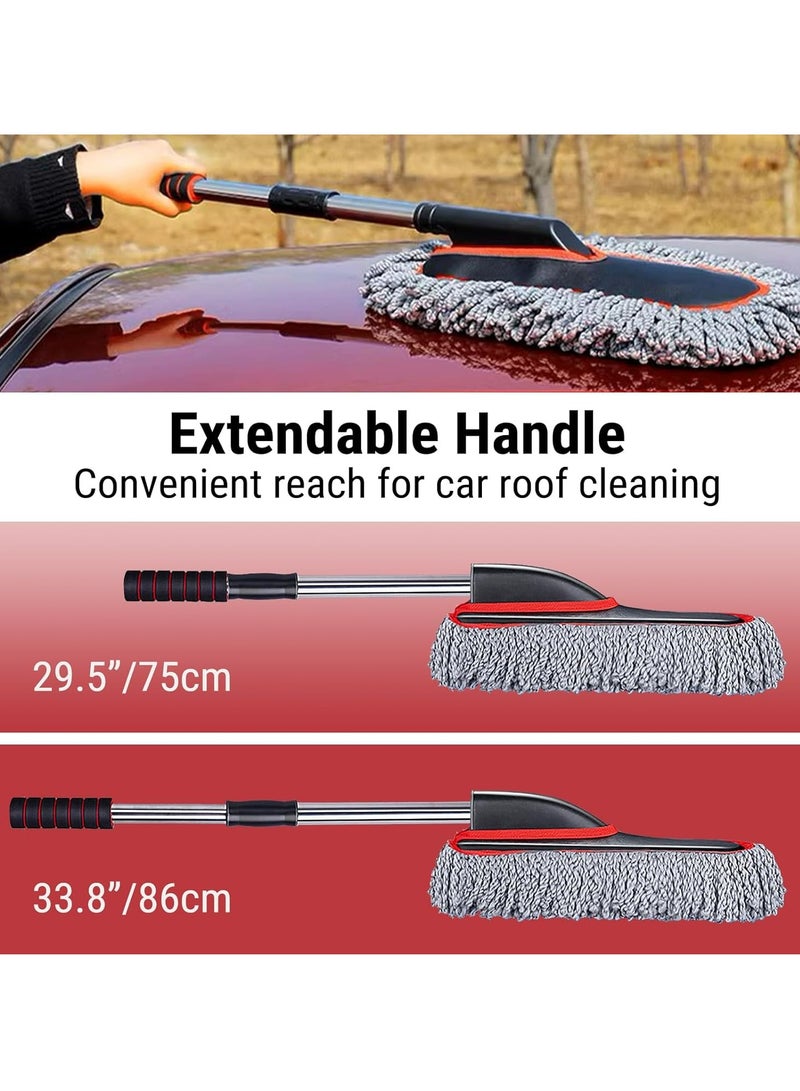 Extendable Long Handle Car Duster，Car Dust Brush Cleaning Tool for Car Cleaning, Red and Grey - Image 5